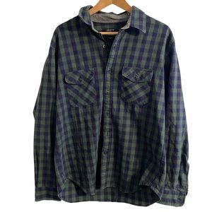 J Crew Mens Heavyweight Flannel Shirt Large Green Blue Plaid Long Sleeve Button